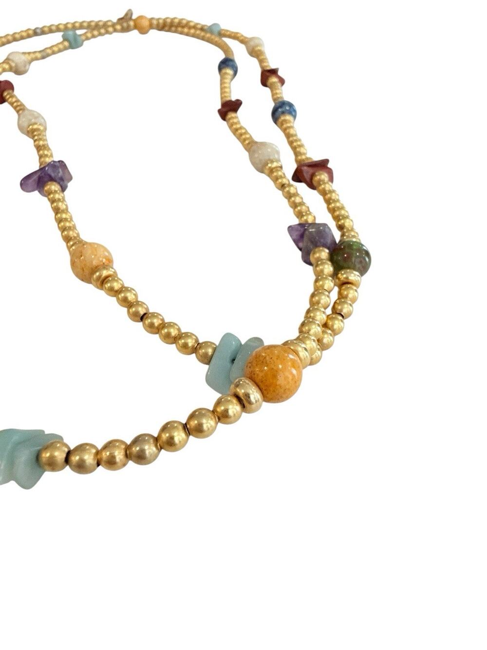 Vintage Robert Rose Beaded Strand Necklace Stone Gold Tone 42”